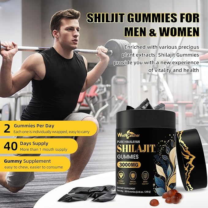 Shilajit Gummies for Men Women: Pure Himalayan Organic Shilajit with Ashwagandha 85+ Trace Minerals & Fulvic Acid Individually Wrapped for Energy Brain Immunity Support No Sugar 40 Servings