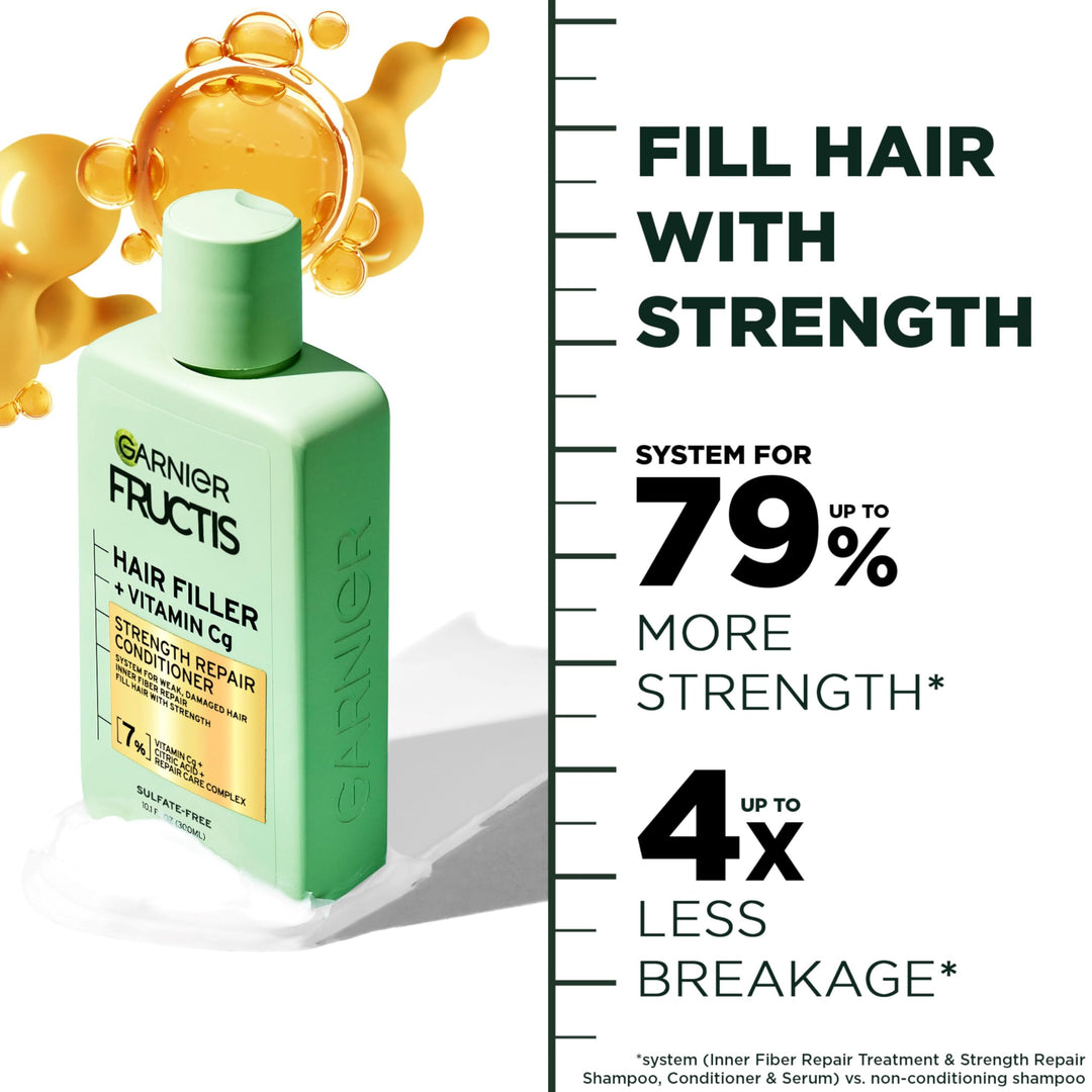 Garnier Fructis Hair Filler Strength Repair Conditioner with Vitamin Cg, Sulfate Free Conditioner for Weak, Damaged Hair, 10.1 Fl Oz, 1 Count