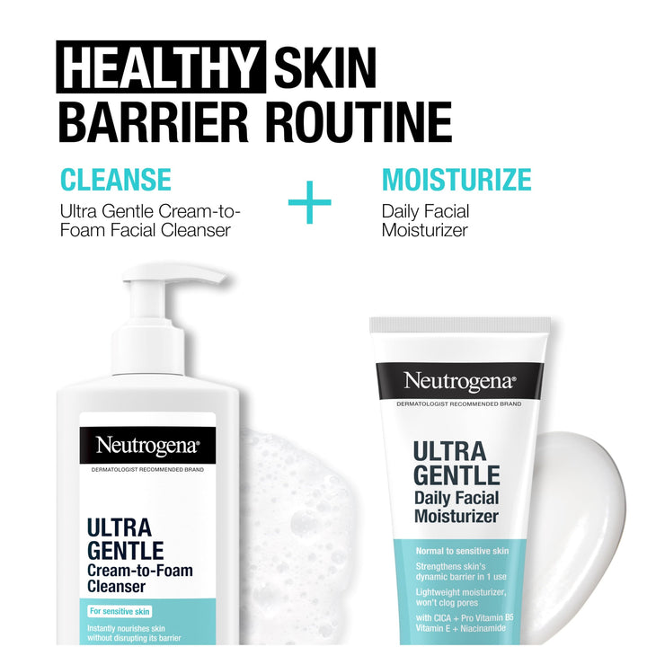 Neutrogena Ultra Gentle Fragrance Free Daily Face Moisturizer, Facial Moisturizer for Sensitive & Dry Skin with CICA, Pro-Vitamin B5, Vitamin E & Niacinamide, 3.4 fl. oz