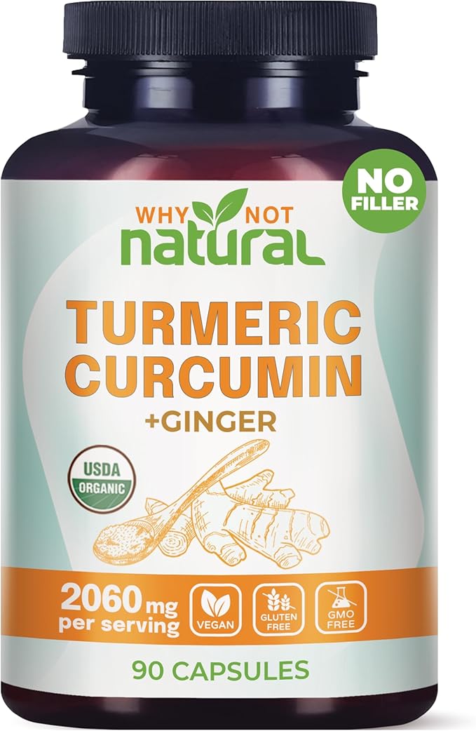 Organic Turmeric Curcumin Supplement in Capsules with Ginger and Black Pepper - Tumeric