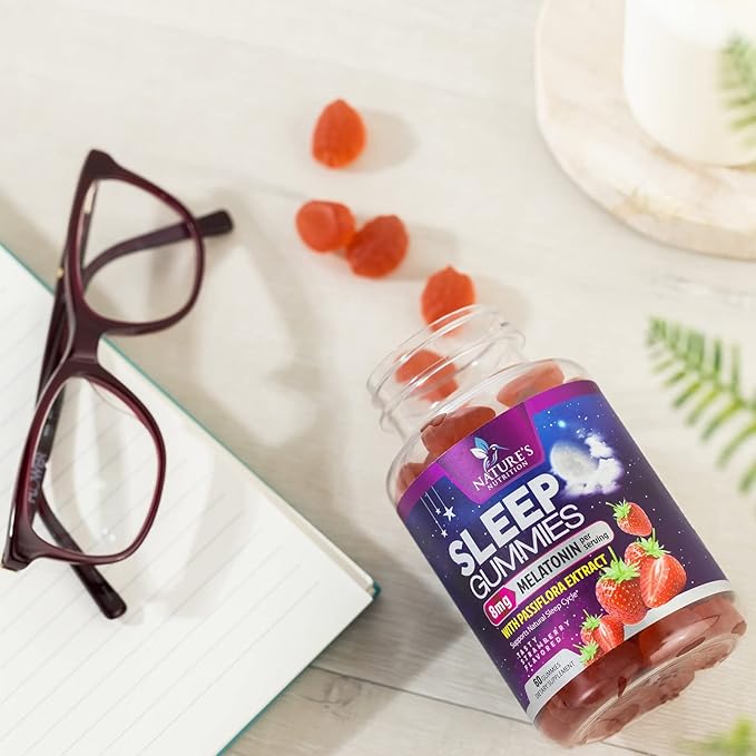 Sleep Gummy 8mg Melatonin - Extra Strength Sleep Support with 20mg Passiflora, Natural Sleeping Gummies for Adults, Vegan & Non-GMO, Melatonin Supplement for Restful Sleep Women & Men - 60 Gummies