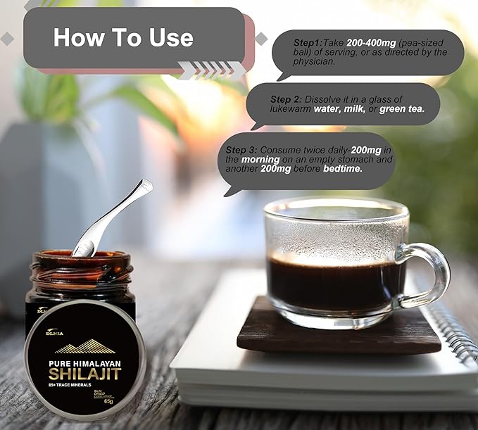 Shilajit Pure Himalayan Organic Shilajit Resin Supplement- Gold+ Grade with 85+ Trace Minerals with 75% Fulvic Acid, Overall Energy & Immune Support, Pure Shilajit for Men & Women, 65g