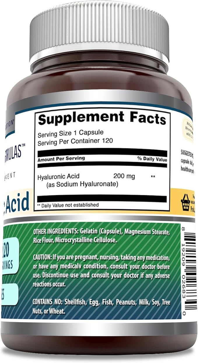 Amazing Formulas Hyaluronic Acid Supplement | 200 Mg Per Serving | 120 Capsules | Non-GMO | Gluten Free | Made in USA