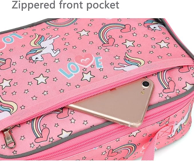FlowFly Kids Lunch box Insulated Soft Bag Mini Cooler Back to School Thermal Meal Tote Kit for Girls, Boys, Unicorn