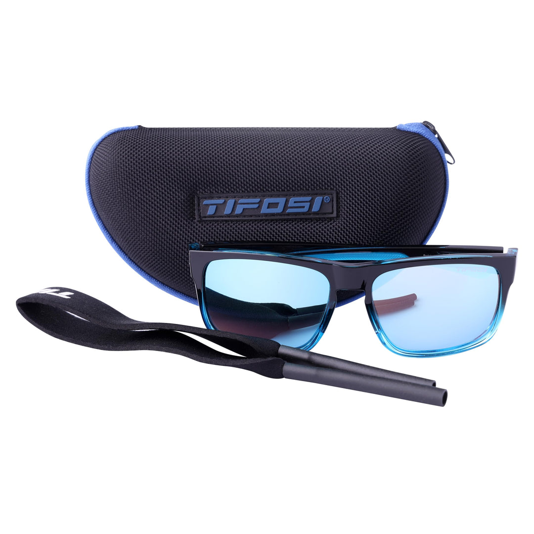 Tifosi Optics Swick Sunglasses Bundle with Case and Eyewear Straps (Onyx Blue Fade/Sky Blue Mirror)