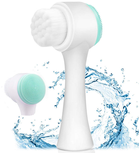2-in-1 Facial Cleansing Brush, Silicone Manual Cleansing Brush, deep Cleansing Skin Keratin Cleaning System, Super Soft Massage pores, Suitable for All Types of Skin- (Blue)