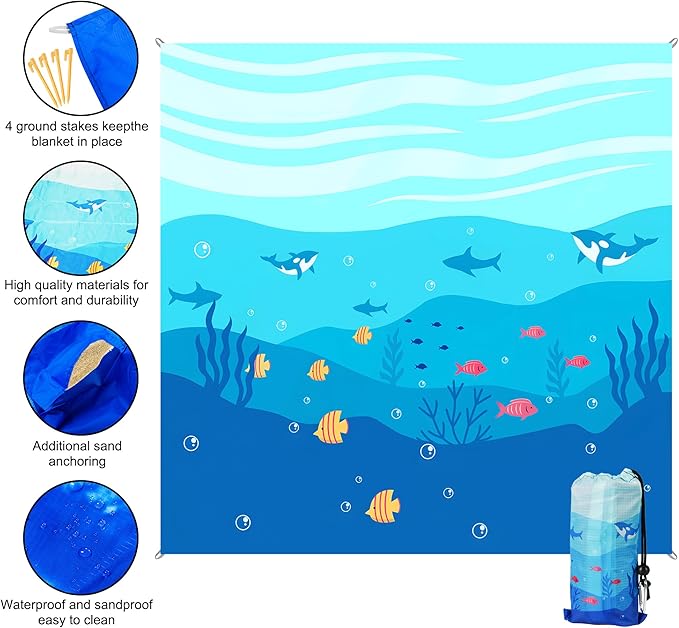 Beach Blanket Waterproof Sandproof, 111x121Inch Sand Free Beach Mat, Quick Drying, Light Weight and Portable Outdoor Picnic Mat for Travel, Camping