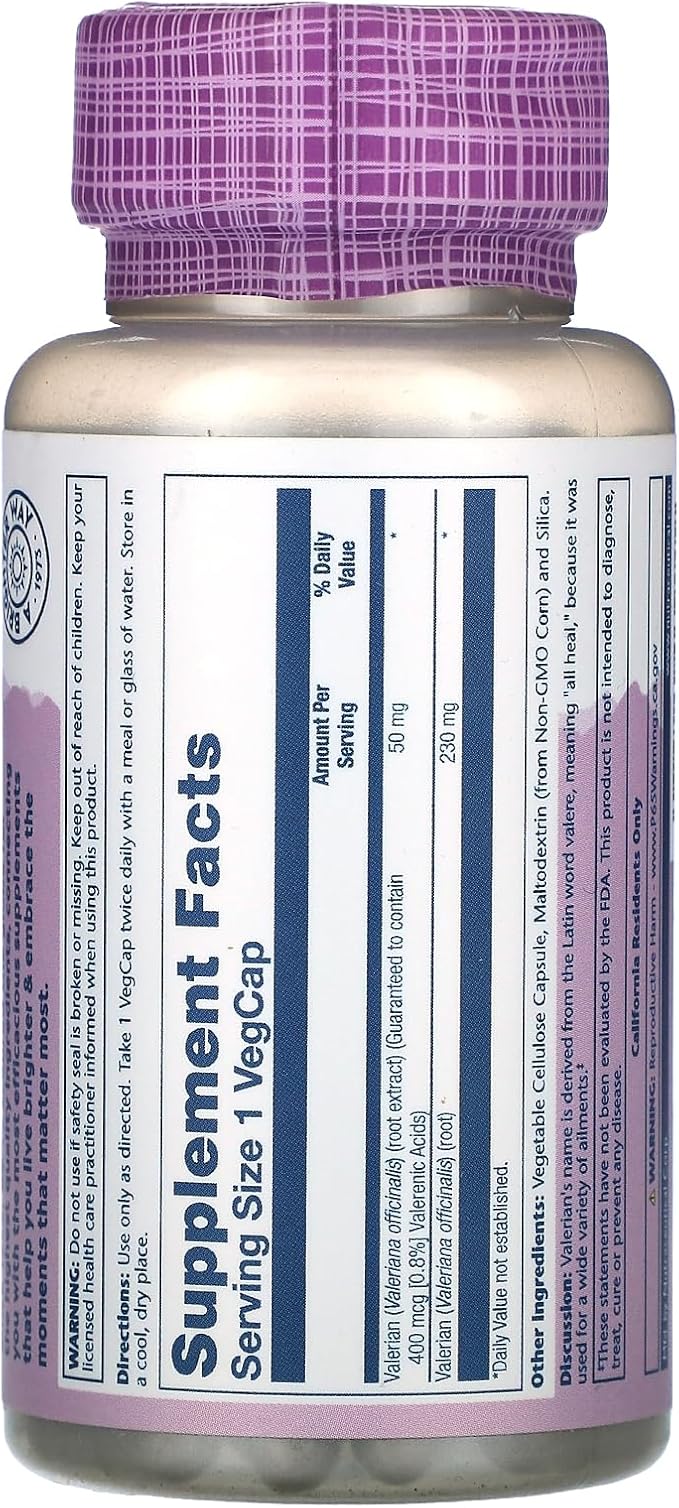 SOLARAY Valerian Root Extract 50 mg | Relaxation Support for a Healthy Sleep Cycle | 0.8% Valerenic Acids | 60 CT