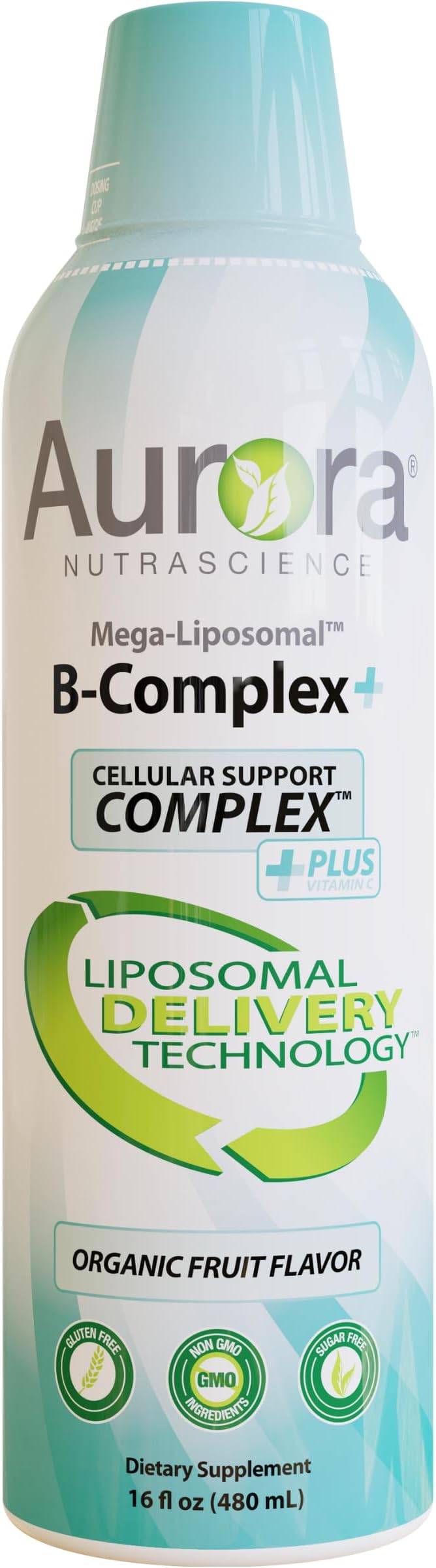 Aurora Nutrascience Mega-Liposomal B-Complex + Vitamin C, Supports Energy, Immune & Nervous System Health, Gluten Free, Non-GMO, Sugar-Free, Organic Fruit Flavor, 32 Servings, 16 Fl oz