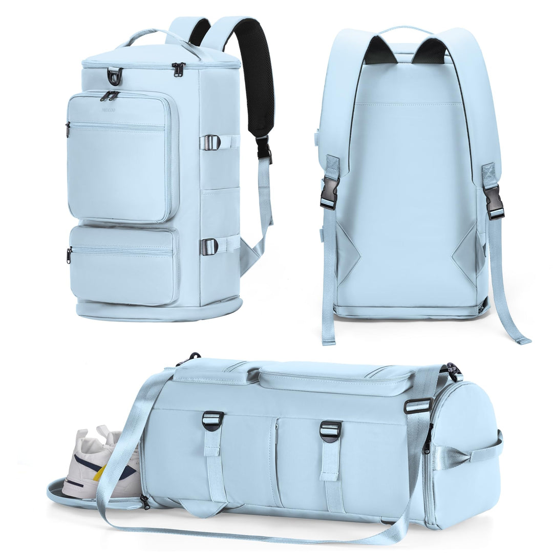MIYCOO Gym Bag for Men Women - 3 in 1 Duffle Bag and Gym Backpack with Shoes Compartment and Wet Pocket - Sports Bag Carry On Weekender Overnight Backpack for Travel, Blue