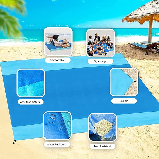 Beach Blanket, Beach Mat Sand Free Waterproof 79" X 83" Suitable for 4-7 Adults, Waterproof Lightweight Picnic Blankets for Travel, Camping, Hiking