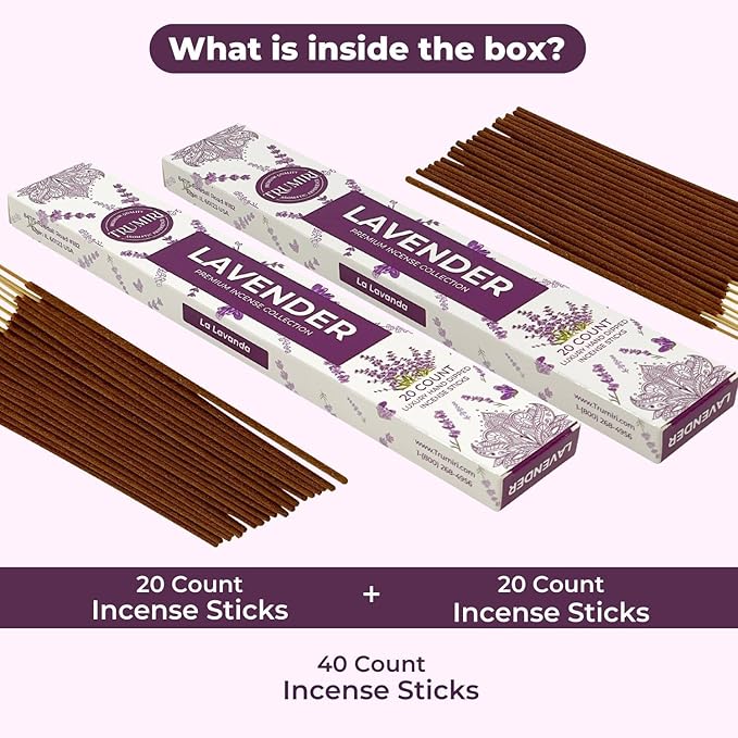 Lavender Incense Sticks - Incienso de Lavanda - Total 40 Insence-Sticks - Dual Pack of 20 Insense - Inciensos - Inscents - Natural Non Toxic Ingredients - Incents - Incence - Inscense - Insents