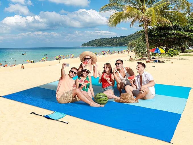 Beach Blanket, Sandproof Beach Mat, Waterproof Quick Drying Lightweight Outdoor Aztec Picnic Mat 79" X 83"/120"x108" for 2-8 Adults for Travel, Camping, Hiking