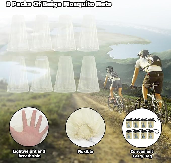 Wholelovein 8 Pack Mosquito Covers Wearable Head Net Face Mesh Protecting Net Mosquito Fly Insects Bugs