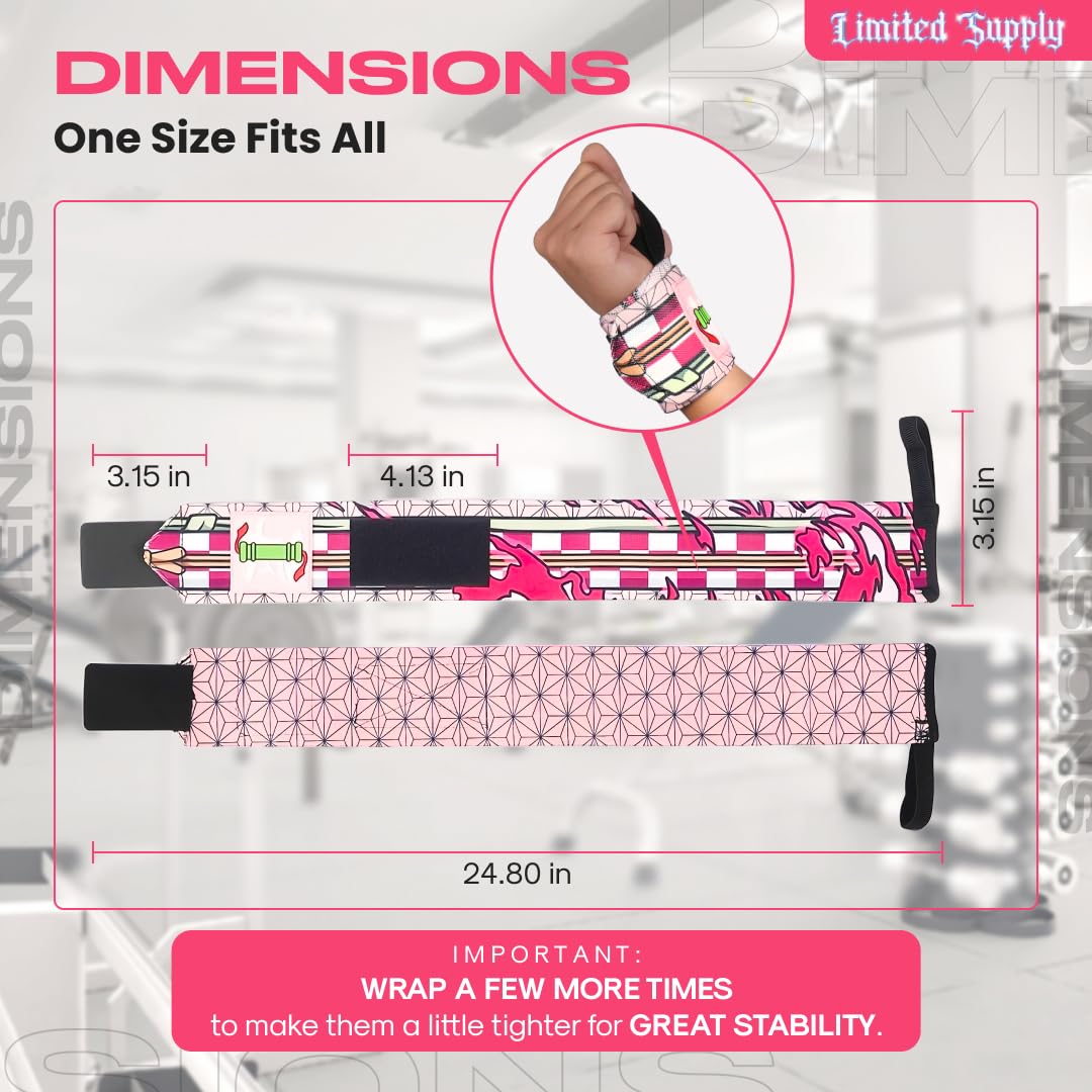 CROWN Anime Wrist Wraps Camo Lifting Straps 24" for Men and Women - 1 Pair Each, Gym Accessories Support Weightlifting, Powerlifting, Strength Training, and Improve Workout, Pink Nezku