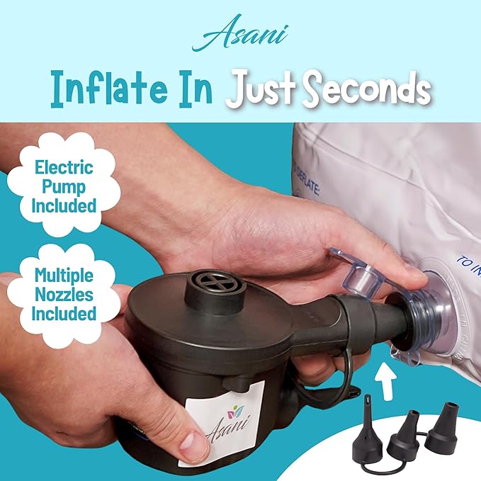 Asani Inflatable Toddler Travel Bed, Electric Pump, Leakproof Air Mattress, Bumpers, Carry Case, Pillow - Fits Kids Up to 4ft - Blue | Portable, Foldable, Ideal for Camping & Sleepovers