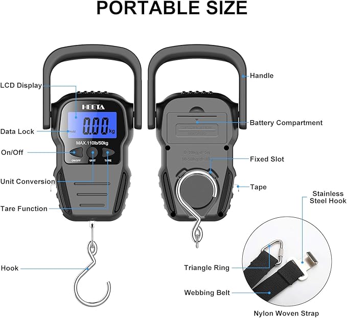 HEETA Waterproof Pouch Screen-Touch Sensitive Waterproof Dry Bag with Adjustable Waist Strap Bundled with Fish Scale with LCD Display, Digital Portable Hanging Scale Luggage Scale with Measuring Tape