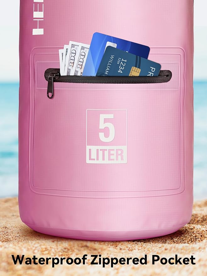 HEETA Waterproof Dry Bag with Front Zippered Pocket for Women Men, 5L/10L/20L/30L/40L Roll Top Lightweight Dry Storage Bag Backpack for Travel, Kayaking, Boating, Rafting, Camping, Hiking & Beach