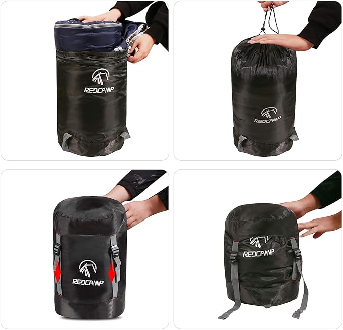REDCAMP Sleeping Bag Stuff Sack, Black M, L, XL and XXL Compression Sack, Great for Backpacking and Camping