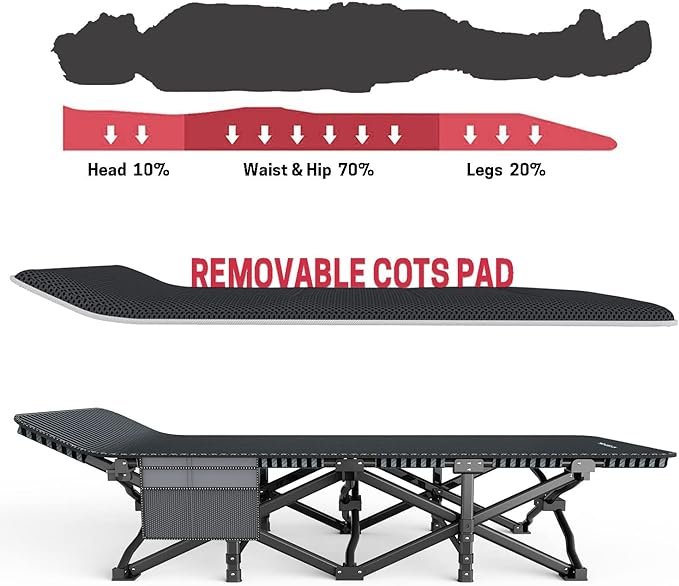 ATORPOK Camping Cot for Adults with Cushion Comfortable, Tent Folding Cot for Sleeping, Lightweight Folding Bed with Carry Bag Supports 450 lbs