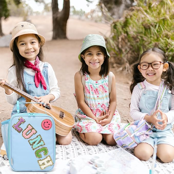 Insulated Lunch Bag for Women Girl Teen large Insulated Kid Lunch Bag,Large Reusable Cute Cooler Bag for School Work Picnic,Blue Alphabet