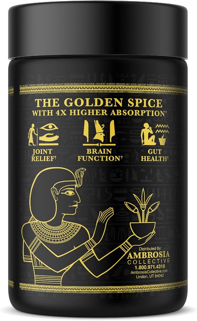 Ambrosia Golden Super Turmeric | Bioavailable Curcumin | Support Healthy Gut & Brain Health | Joint Support | 765mg of Active Curcuminoids | 60 Veggie Capsules (30 Day Supply)