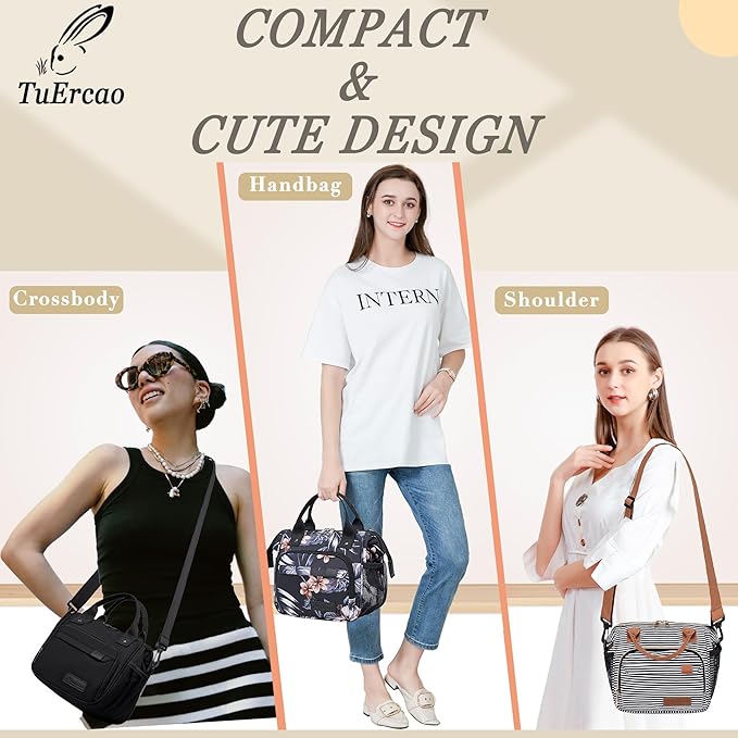 TuErCao Small Lunch Bag Lightweight Insulated Lunch Box for Women Work Portable Soft Cooler for Picnic Travel Road Trips, Loncheras para Mujer, Black