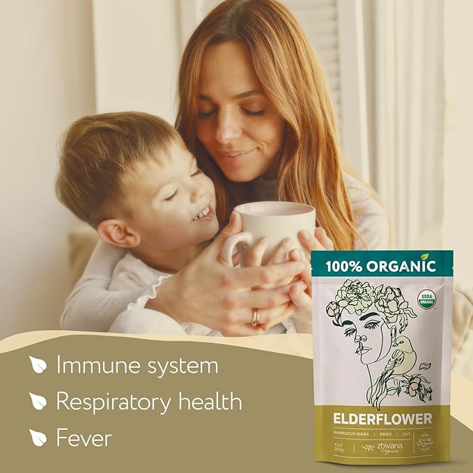 Elderflower Tea (10oz.) - Organic Dried Elderflowers - Elder Flowers Dried Herbs, Te de Sauco, Flor De Sauco Organico - Respiratory Tea - Great for Allergy