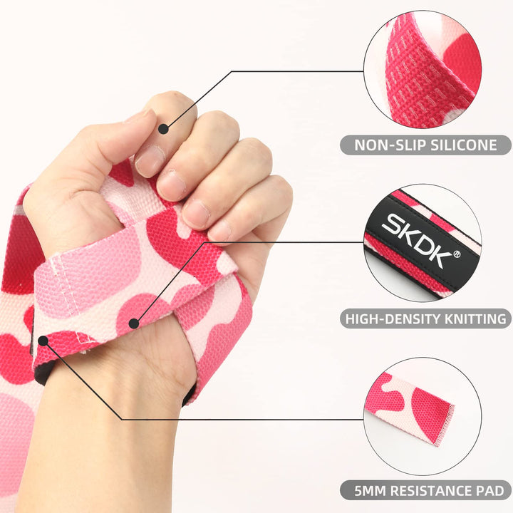 SKDK Cotton Hard Pull Wrist Lifting Straps Grips Band-Deadlift Straps with Neoprene Cushioned Wrist Padded and Anti-Skid Silicone - for Weightlifting, Bodybuilding, Xfit, Strength Training