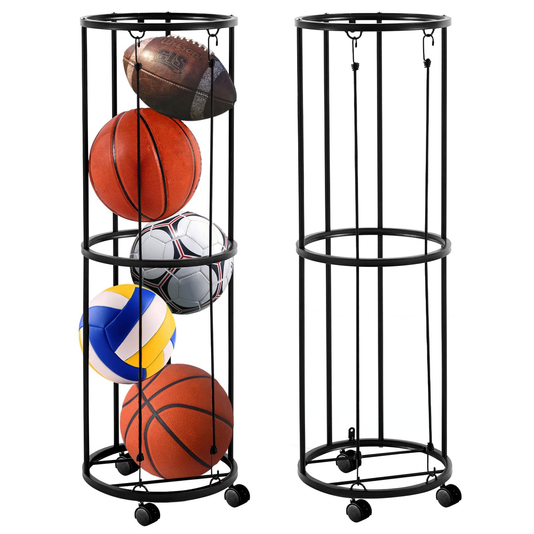 Garage Ball Storage Rolling Vertical Ball Rack Sports Wall-Mounted Basketball Soccer Ball Holder Football Volleyball Rack Organizer Sports Ball Organizer for Garage, Gym, Playroom, 40x13.2 Inch