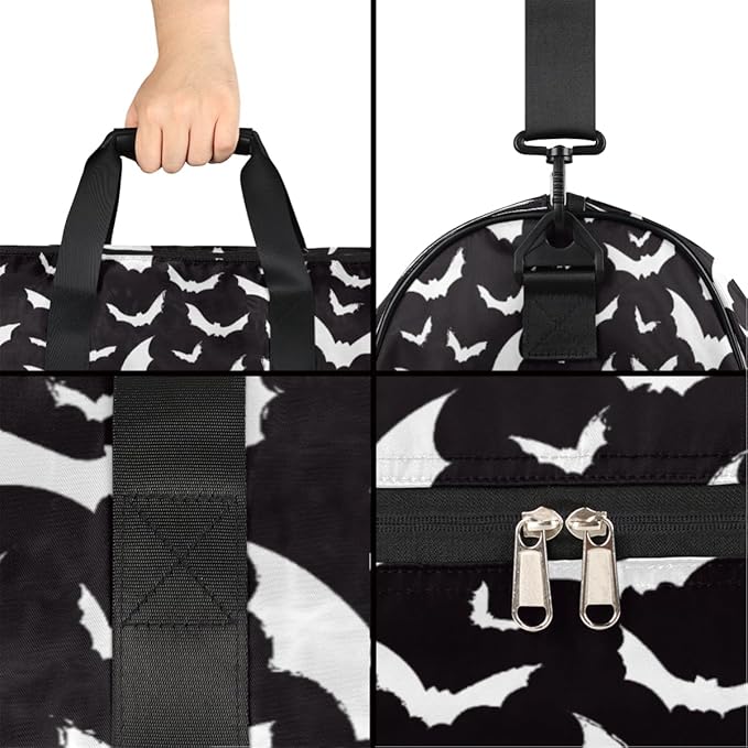 Hallowen Scary Bats Dry Wet Depart Duffle Overnight Bag with Shoes Compartment & Wet Pockets, Water Resistant Weekender Travel Gym Pouch For Swim Gymnastics Ballet Sleepovers