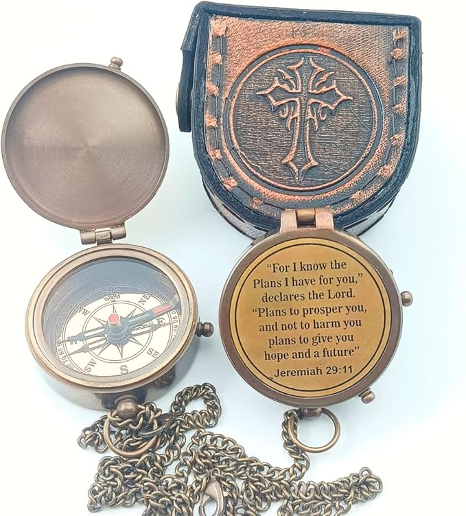 For I Know The Plans I Have For You, Jeremiah 29:11, Solid Brass Directional Engraved Compass, Baptism Gifts for Boys Girls, First Communion, Christian Gifts for Men, First Confirmation Gifts for Boys