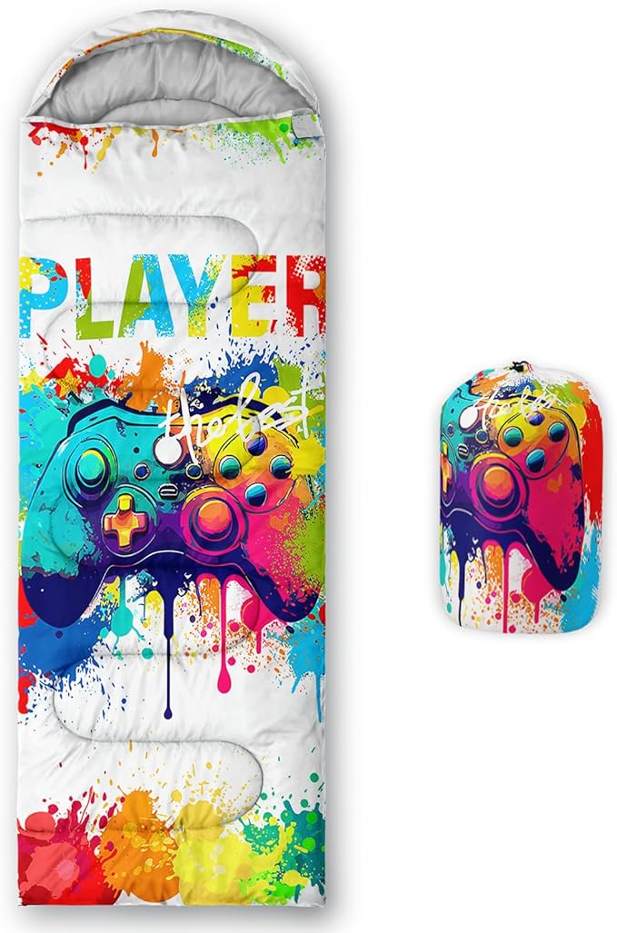 AILONEN Boys Sports Camping Sleeping Bags,Lightweight & Waterproof,3 Season Warm & Cool Weather,Black Player Basketball Sleeping Bags for Kids Adults,Travelling,Outdoors