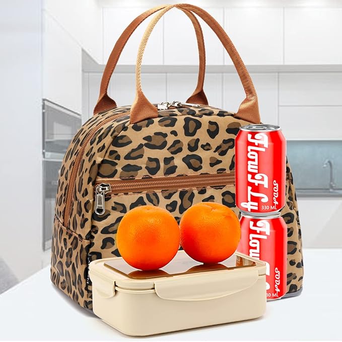 FlowFly Leopard Insulated Lunch Cooler Bag - Tote Organizer for Women/Men