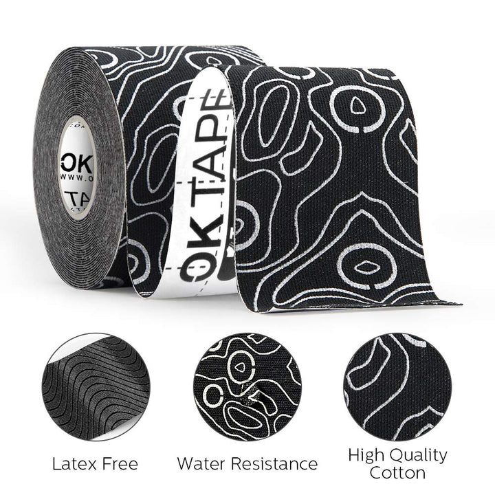 OK TAPE PRO Kinesiology Tape, 2inch x Long Roll 16ft Free Cut Tape, Elastic Athletic Tape Therapeutic Latex Free, Red+Black