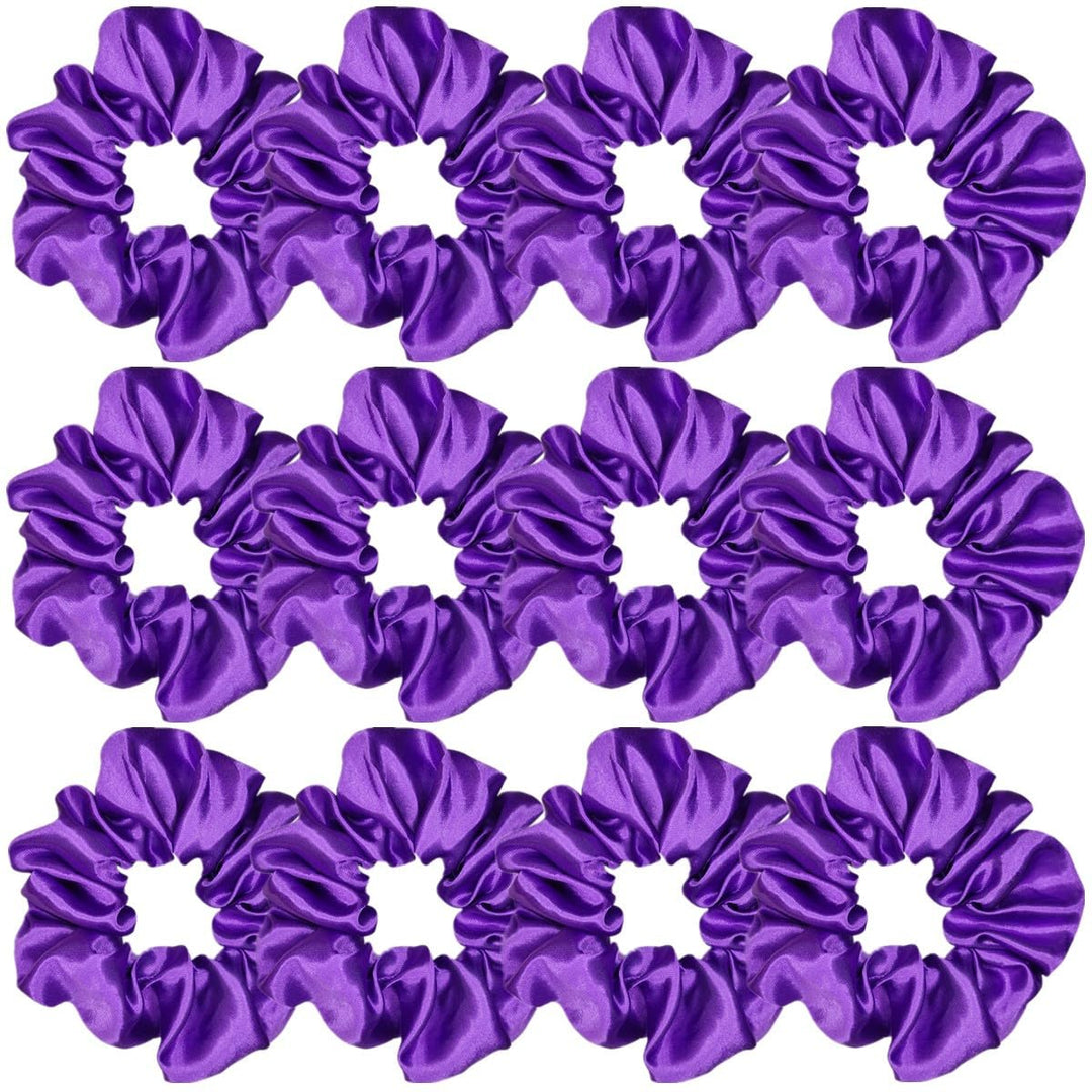 Sufermoe 12 Pcs Satin Silk Hair Scrunchies, 4.5 Inch, Hair Ties, Hair Bands, Ponytail Holders, Dark Purple, Hair Accessories For