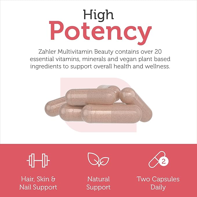 Zahler Multivitamin Beauty, Daily Multivitamin +Skin Hair and Nails Support, Multivitamin for Women and Men with Iron, Certified Kosher, 60 Capsules