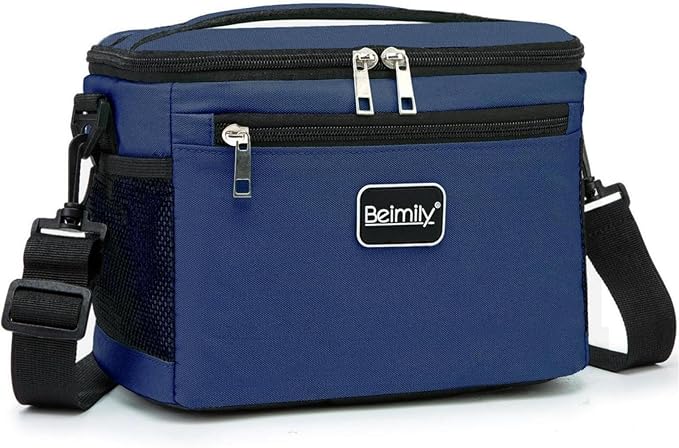 BEIMILY Lunch Box for Men/Women,Small Insulated Lunch Bag,Reusable LunchBox for work Picnic Hiking Beach,Leakproof Soft Cooler Tote Bag Organizer with Adjustable Shoulder Strap for Adults (Blue)