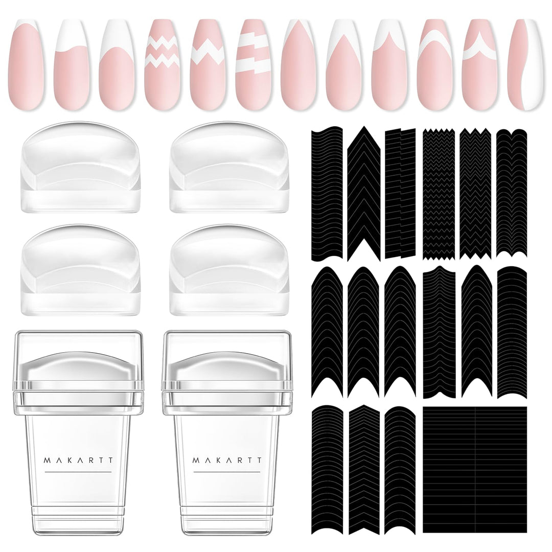 Makartt 12 Pcs French Nail Art Stamper Kit,2 Pcs Jelly Nail Stamper 4 Pcs Silicone Replaceable Stamper Head And 6 Sheets French