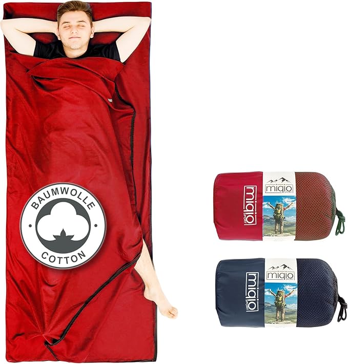2-in-1 Sleeping Bag Liner and XL Sized Travel Sheet - All Around Zipper - 100% Cotton - Ultra Lightweight Sleep Liner for Hotel Hostel and Camping