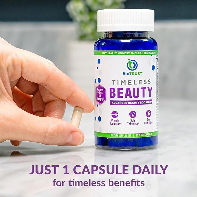 BioTrust Timeless Beauty Ceramide Booster – Hair & Skin Restoring Phytoceramides Supplement + Vitamin C, Vitamin E, Biotin, Zinc, Hyaluronic Acid – Potent Blend for Hair, Skin & Nails - 30 Capsules
