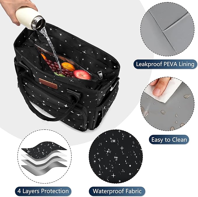 MIYCOO Lunch Bag Lunch Box Women - Leakproof Insulated Lunch Cooler Bag for Women - Large Lunch Tote Bags Adults, Black Starry Sky