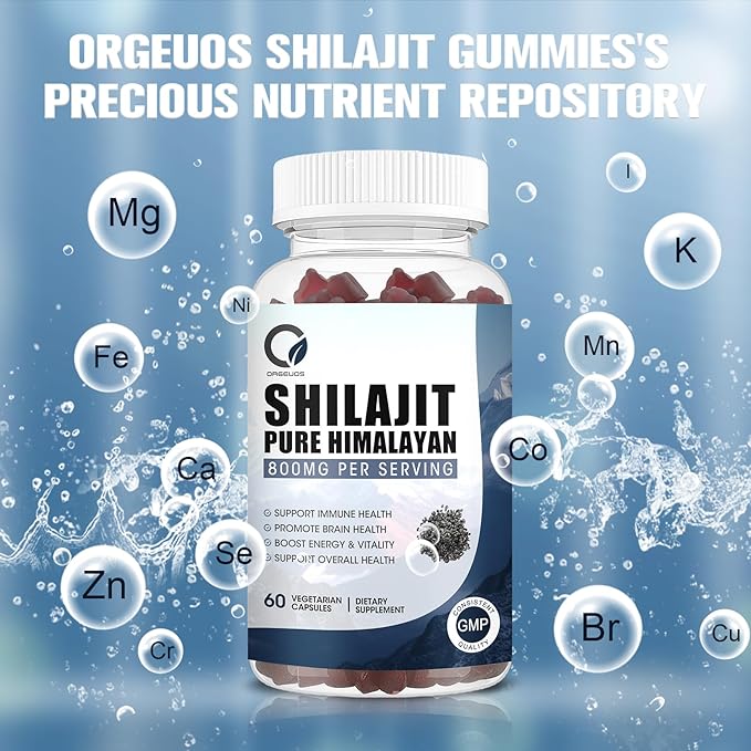 Pure Himalayan Organic Shilajit Gummies - 800 mg Natural Organic Shilajit Resin with 85+ Trace Minerals, Fulvic Acid & Phytonutrients - for Energy, Immune Support - 60 Gummies, 1 Month Supply