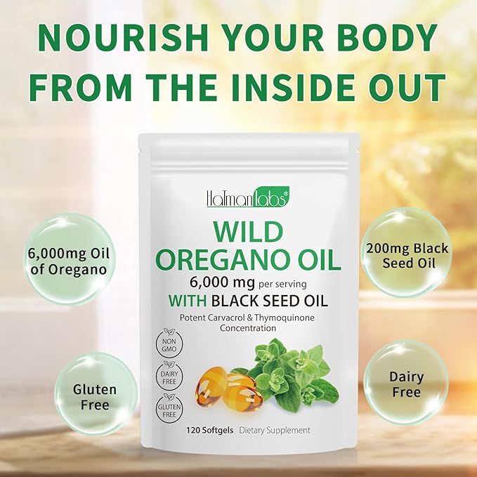 Oil of Oregano Softgels,Oregano Oil Capsules Organic,2-in-1 6000mg Oil of Oregano with Black Seed Oil 200mg,Oregano Oil with Black Seed Oil Softgels,120 Softgel Capsules