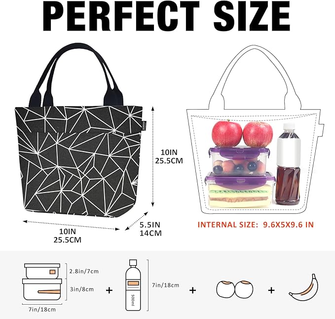 Aosbos Large Lunch Bags for Women Insulated Lunch Box Leakproof Adult Food Organizer Tote Bag Black Prism