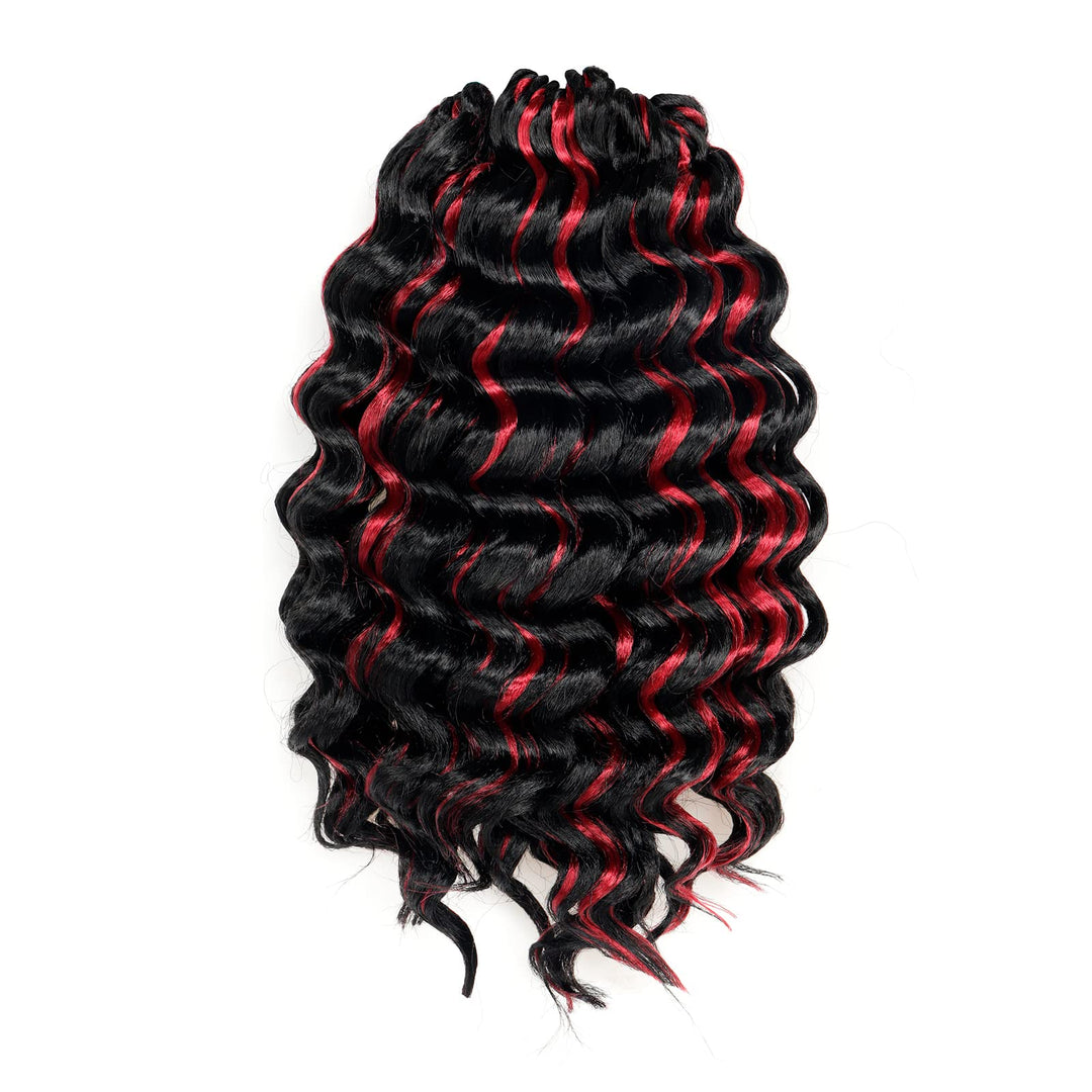 ToyoTree Deep Twist Crochet Hair - 10 Inch 8 Packs Black Mix Burgundy Short Curly Deep Wave Crochet Hair, Synthetic Ocean Wave Braiding Hair Extensions (10 Inch,P1B/118-8P)