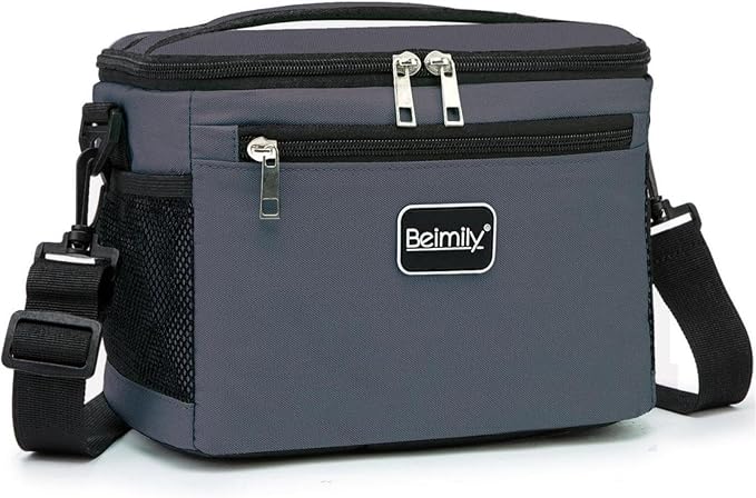 BEIMILY Lunch Box for Men/Women,Small Insulated Lunch Bag,Reusable LunchBox for work Picnic Hiking Beach,Leakproof Soft Cooler Tote Bag Organizer with Adjustable Shoulder Strap for Adults(Gray)