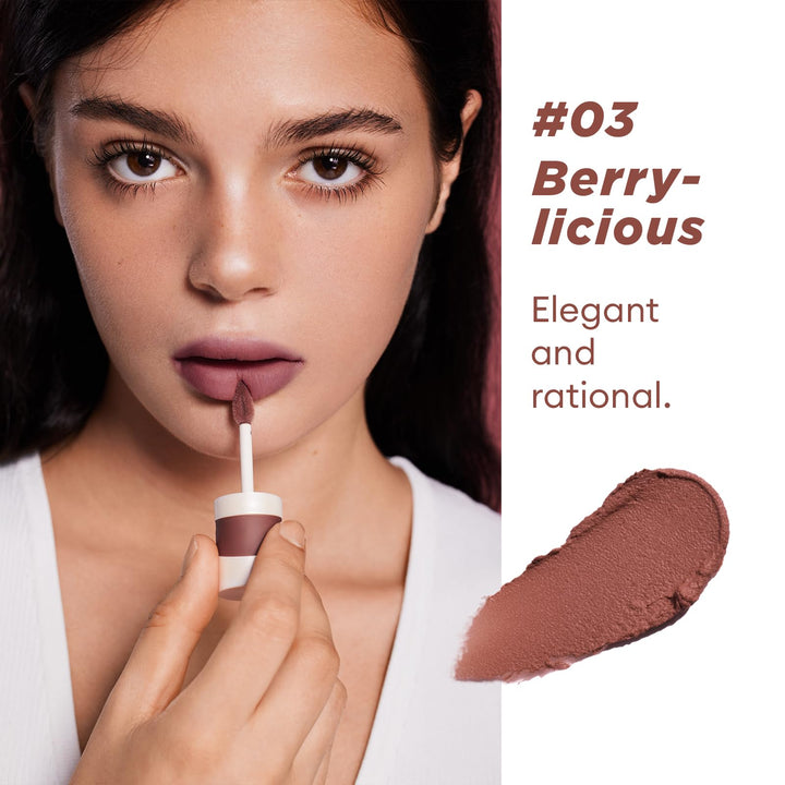 ITY Velvet Matte Finish Lip Stain-Mousse Textured Lip Clay, Nude Shade, Conceals Lip Lines, Rich Pigment Lip Tint Lipsticks, 0.14 oz (4g) in Berrylicious