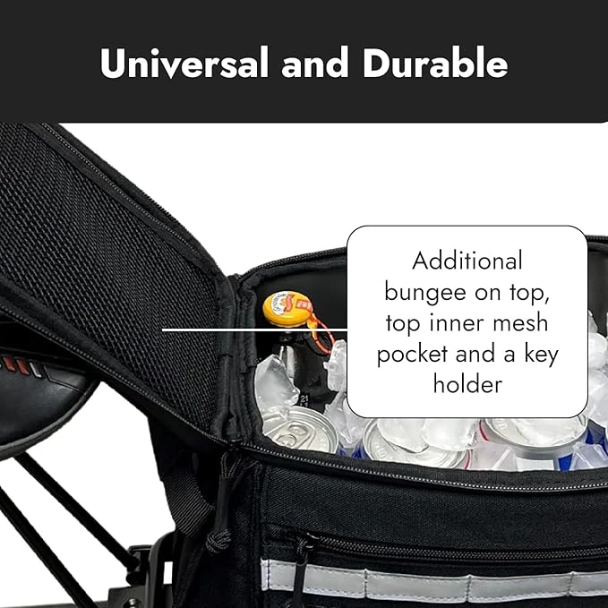 BiKase Big Momma Bike Trunk Bag - Universal Fit Medium Rear Rack Bag with Side Pockets, Top Bungee, Mesh Pocket, Key Holder & Reflective Accents - Spacious Bicycle Rack Bag for Ebikes & Bicycles