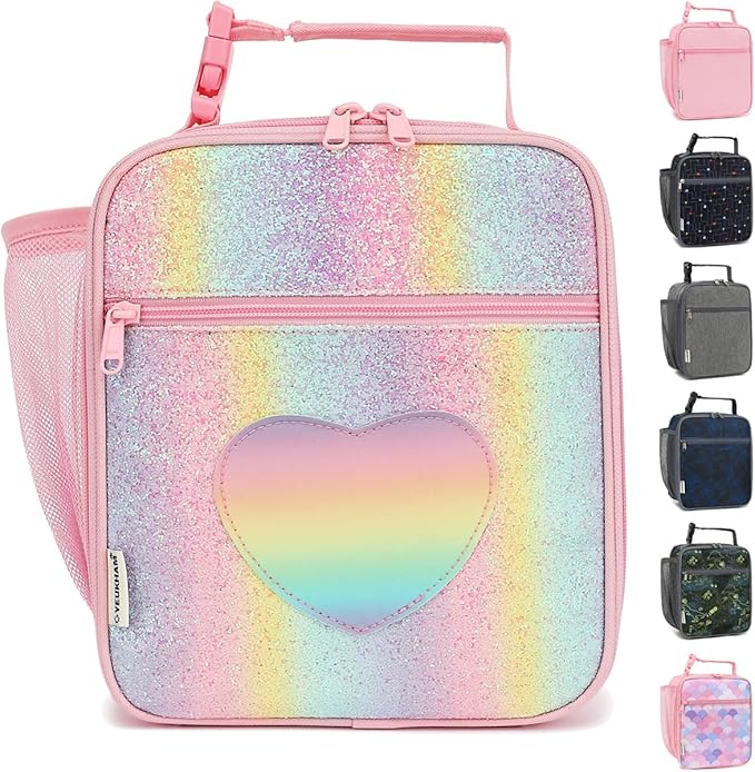 Lunch Box for Kids Boys Girls Men Women, Insulated Small Soft Cooler Lunch Bag Kit for School Work Picnic Travel - Reusable Portable lunchbox,Rainbow Heart
